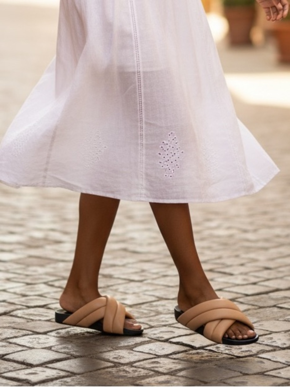 Aquatalia Talya Almond Crisscross Leather Slide Sandals